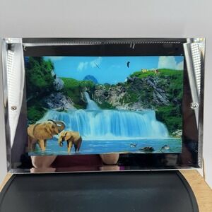 Vintage Light Up Mirror Sound Moving Glass Mirror Box Waterfall Elephants Jungle